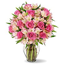 Benchmark Bouquets Charming Roses and Alstroemeria, With Vase